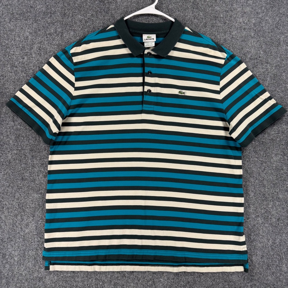Lacoste Vintage Striped Polo Shirt Men's Size 6 XL Blue Cotton Regular Fit